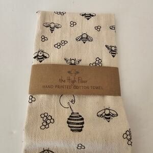 NWT The High Fiber Hand Printed Cotton Tea Towel Kitchen Bees Apiary